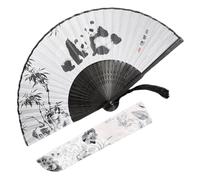Panda Bamboo Folding Fan with Carry Bag, 21 x 38 cm - Handmade Traditional Chinese Hand Fan