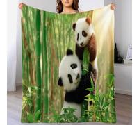 Panda Bamboo Forest Flannel Throw Blanket, 270GSM Soft Warm Fleece Throws, Cute Animals Blankets for Sofa Bed, Cozy Green Throw Blankets Home Decor, Queen