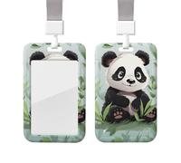 Panda Bamboo Id Badge Holder with Lanyard Waterproof Key Card Holder Case Id Card Protector with Clear Id Window Name Tags for Women Men Work Office Doctor Nurse