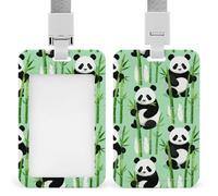 Panda Bamboo ID Badge Holder with Vertical Card Badge Holder Waterproof Plastic Card Sleeve Badges Protector Case Name Tag ID Card Holder for Office Doctor Nurse Teachers