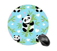 Panda Bamboo Leaf Mouse Pad Round Laptop Mouse Mat Cute Computer Mousepad Keyboard Pad Non-Slip Desk Pads for Gaming Office Work Home
