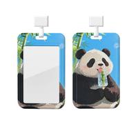Panda Bamboo Pop Id Badge Holder with Lanyard-Vertical Card Protector Clear Abs Hard Shell, Retractable Reel for Work Office
