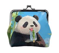 Panda Bamboo Pop Leather Coin Purse for Women-Small Kiss Lock Wallet, Mini Card Holder for Keys Lipstick, Cute Change Purse for Travel