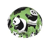 Panda Bamboo Print Hair Cap With Adjustable Elastic Band And Vibrant, Shower Cap For Women Reusable Waterproof