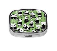 Panda Bamboo Print Square Metal Pill Box Decorative Pill Case - Carry Your Meds in Style (Rectangular)