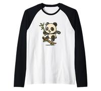 Panda Bamboo Skate Chill Cartoon Raglan Baseball Tee