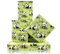 Panda & Bamboo Wrapping Paper, Adorable Pandas & Bamboo Leaf Shoots Print Green Gift Wrap - 4 Sheets Animals Theme Folded Flat Art Paper for Boys Girls Birthday Party, Holiday, Baby Shower