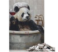 Panda Bath Glass Red Wine 500 Pieces Wooden Jigsaw Puzzles Unique Puzzle Creative Jigsaw Puzzles Gift for Adults,Family Game Challenge Activity 500pcs (52x38cm)