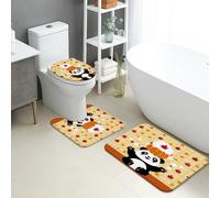 Panda Bathroom Mat Sets 3 Piece, Cute Autumn Leaves Non Slip Toilet Rugs U Shaped Washable, Fun Fall Flannel Bathroom Rug Set