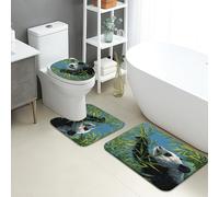 Panda Bathroom Mat Sets 3 Piece, Lush Green Bamboo Nature Absorbent Non Slip Toilet Rugs U Shaped Washable, Eco-Friendly Quick Dry Memory Foam Bathroom Rug Set