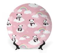Panda Bear Cloud Rainbow Bone China Decorative Plates for Display Ceramic Ornament for Wall Decor Festival Wedding Gift