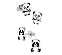 Panda Bear Earrings - 925 Sterling Silver - Set of 2 Pairs