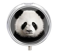 Panda Bear Head Metal Pill Organizer, 3 Compartment Waterproof Pill Case with Mirror for Purse Pocket Bag, Daily Medicine Vitamin Holder, Portable Travel Med Container(Round)