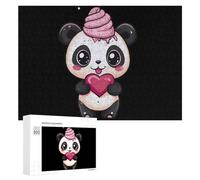 Panda Bear Heart Ice-cream Funny Wooden Picture Puzzle Wood Jigsaw Creative Gift for Adults And Family Game
