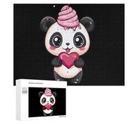 Panda Bear Heart Ice-cream Funny Wooden Picture Puzzle Wood Jigsaw Creative Gift for Adults And Family Game