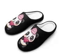 Panda Bear Heart Ice-cream Men's Cotton Slippers Soft Comfy Slip Indoor Outdoor Casual House Shoes for Winter 9-10（42-43）