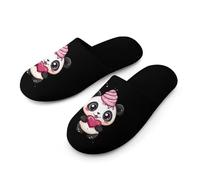 Panda Bear Heart Ice-cream Men's Flannel Slipper Soft Non Slip House Shoes Comfy Winter Warm Indoor Outdoor Slippers