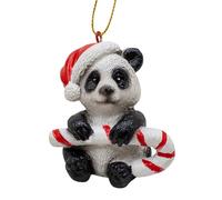 Panda Bear Holding Candy Cane Wearing Santa Hat Christmas Tree Ornament