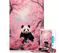 Panda Bear Lost in Sakura Jigsaw Puzzle for Teenagers 1000 Pieces Memory Boost Indoor Play Image Assembly (38x52cm)