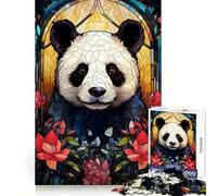 Panda Bear Stained Glass 1000 Piece Jigsaw Puzzles for Teenagers Jigsaw Logic Ability Toy Soft Relax Accurate Cut Cherished Gift (50x75cm)