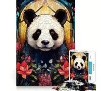 Panda Bear Stained Glass 1000 Piece Jigsaw Puzzles for Teenagers Jigsaw Logic Ability Toy Soft Relax Accurate Cut Cherished Gift (50x75cm)