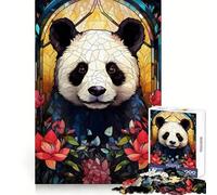 Panda Bear Stained Glass 1000 Piece Jigsaws for Teenagers Puzzle Recall Boost Stress Free Smooth Cut Artistic Gift (38x26cm)