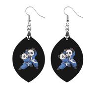 Panda Bears Jiu Jitsu Trendy Wooden Earrings Lightweight Charms Pendant Hooks Gifts for Women Love