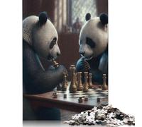 Panda Bears Playing Chess Puzzles for Adults 500 Piece Puzzle for Teenager Age 12 Years Up Christmas Eve Gifts 500pcs (52x38cm)