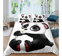Panda Bedding Set for Kids Teens Cute Animal Pattern Comforter Cover Boys Girls Cartoon Giant Panda Duvet Cover Bear Printed Wildlife Bedspread Cover Bedroom Decor 2Pcs Single Size