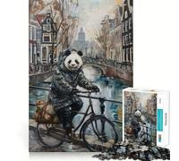 Panda Bicycle Amsterdam 1000 Pieces Jigsaw Puzzles for Adults Brain Challenge Toy Indoor Play Precise Cut Fine Art Piece (38x52cm)