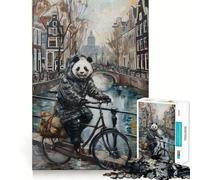 Panda Bicycle Amsterdam 1000 Pieces Jigsaws Adults Puzzles Gifts Think Game Leisure Fun Quality Edge Lovely Present (50x75cm)