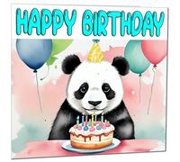 Panda Birthday Card - Cute Panda Bear Birthday Card Animal 145 x 145mm
