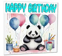 Panda Birthday Card - Cute Panda Bear Birthday Card Kids 145 x 145mm