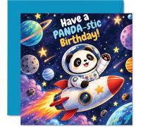 Panda Birthday Card, Out-of-this-world Wishes | Astronaut Zooms Through Space, Bursting with Colourful Cosmic Fun, 145mm Square, Envelope Included