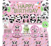 Panda Birthday Party Supplies, Including Happy Birthday Backdrop, Plate, Napkins, Balloons, Cups ,Gift Bags, Tablecloth, for Panda Themed Birthday Party Decorations Serves 20 Guests (Backdrop)