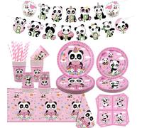 Panda Birthday Party Supplies, Including Happy Birthday Banner, Plate, Napkins, Balloons, Cups ,Gift Bags, Tablecloth, for Panda Themed Birthday Party Decorations Serves 20 Guests (Small Set)
