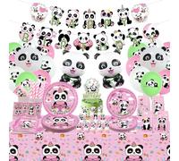 Panda Birthday Party Supplies, Including Happy Birthday Banner, Plate, Napkins, Balloons, Cups ,Gift Bags, Tablecloth, for Panda Themed Birthday Party Decorations Serves 20 Guests (Banner)