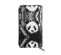 Panda Black and White Drawing Patterned Leather Long Wallet (7.5 * 4.1 inches) | Extra Large Multi-Function Compartment | Great Gift