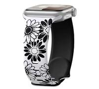 Panda Bobo Floral Engraved Silicone Sport Band compatible with Apple Watch SE Series 1-11, Flower Design iWatch Strap (White+Black, 44/45/46/49/42mm(series 1,2,3,etc))