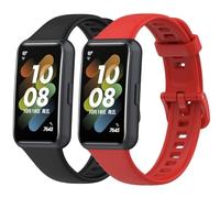 Panda Bobo For Huawei Band 7 (LEA-B19) Replacement Silicone Sport Watch band Strap (Black+Red (2 Pack))