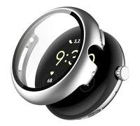 Panda Bobo Screen Protector for Google Pixel Watch 3/2/1 41mm, Built-in 9H Tempered Glass Film Hard PC Bumper Full Coverage Protective Cover (Silver)