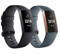 Panda Bobo Strap Compatible for Fitbit Charge 3/Fitbit Charge 4, Adjustable Classic Replacement Silicon Wristband (Small, Twin Pack - Black + Blue Grey)