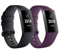 Panda Bobo Strap Compatible for Fitbit Charge 3/Fitbit Charge 4, Adjustable Classic Replacement Silicon Wristband (Small, Twin Pack - Black + Purple)