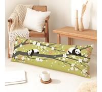 Panda Body Pillow Covers, Green Bamboo Floral Soft Velvet Lumbar Pillow Cover with Zipper, Long Body Pillows Case Decorative for Bed Couch Headboard 20x54 Inch