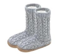 Panda Bros Cozy Boot Slippers for Men Indoor, Fuzzy House Shoes with Non Slip Gripper Soles, Winter Knitted Non-Skid Home Warm Floor Socks, Light Gray, 13-16