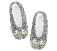 Panda Bros Womens Animal Thick & Warm Slipper Socks With Non Slip Grippers On Bottoms, Character House Shoes, Novelty Slippers for Ladies, Gray Owl, 8-10