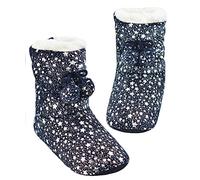 Panda Bros Women's Slipper Sock Indoor Super Soft Warm Fuzzy Lined Booties Slippers, Winter Fluffy House Socks with Grippers, Navy Sequin Bow, 8-10