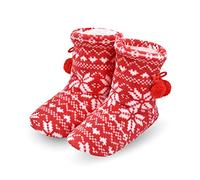 Panda Bros Women's Slipper Sock Indoor Super Soft Warm Fuzzy Lined Booties Slippers, Winter Fluffy House Socks with Grippers, Red Snow, 5-7.5