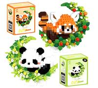 Panda Building Block,2 PCS Cute Panda Mini Building Bricks Set,DIY 3D Puzzle Micro Brick Figures Toys,Block Home Decor Ornament,Pandas Micro Building Blocks Gifts Suit for Children 9+ Years Old
