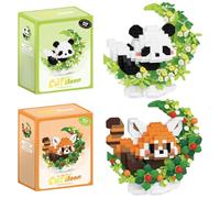 Panda Building Blocks, 2PCS DIY Blocks 3D Puzzle Brick Micro Buildings Block Set Building Figures Ornaments 3D Puzzle Brick Micro Construction Buildings Bricks Gift for Birthday（14 years and older）
